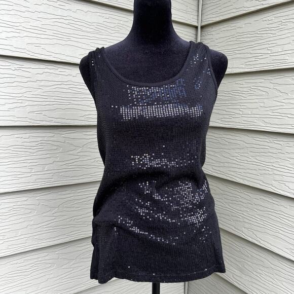 Studio Y sleeveless tank with sequin front, black, women's size M - Picture 1 of 5
